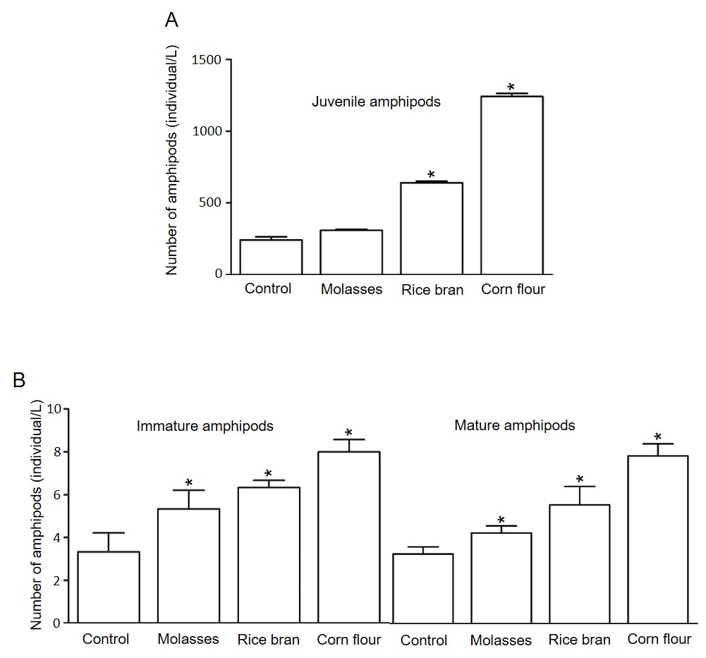 Nutritional value of the amphipod Bemlos quadrimanus sp. grown in shrimp biofloc ponds as influenced by different carbon sources