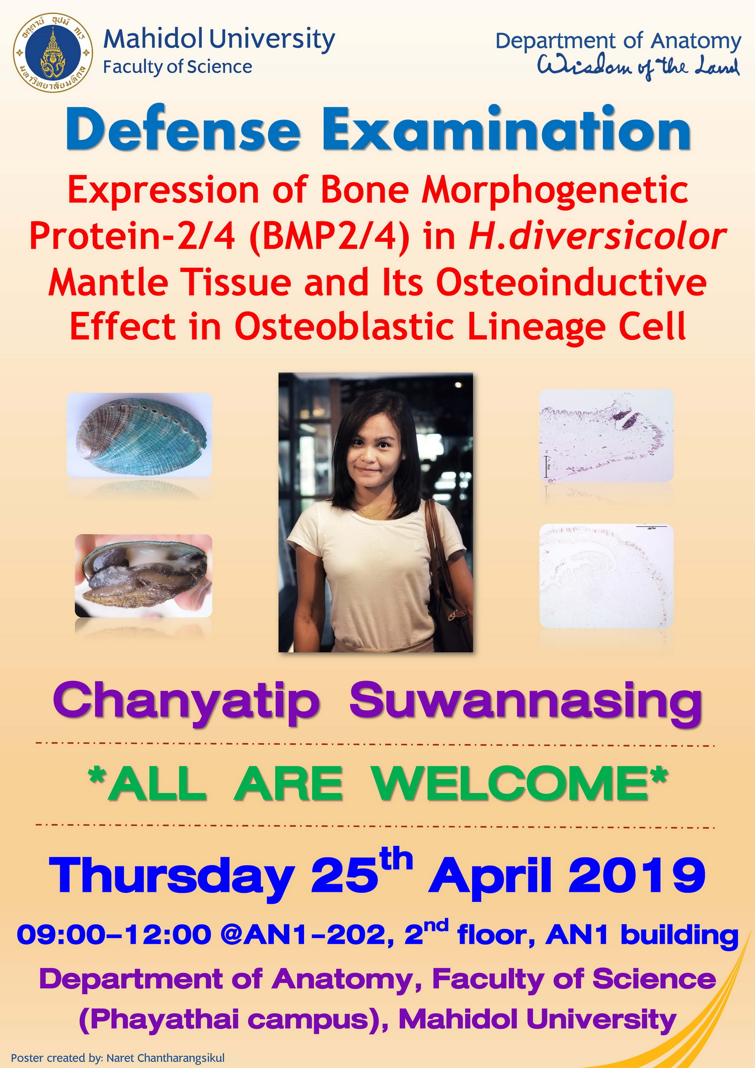 Chanyatip's DEFENSE on Thursday 25th April 2019, 09:00-12:00, @AN1-202