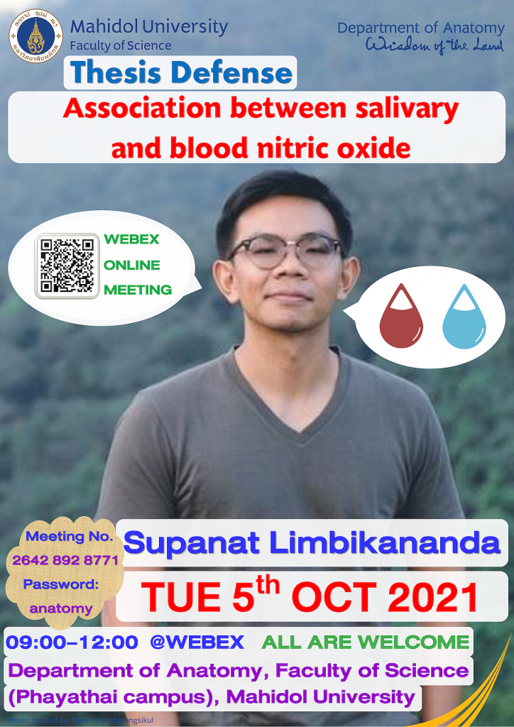 Supanat Limbikananda’s Thesis Defense Examination on Tuesday 5th October 2021, 09:00-12:00, via Webex online meeting. All are welcome.